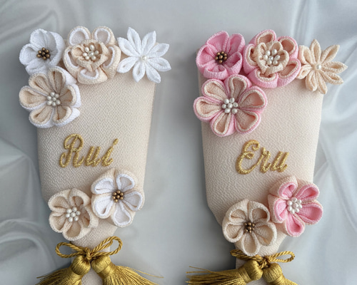 再販》《受注製作》つまみ細工の羽子板飾り(小)/スタンド付き/ミニ