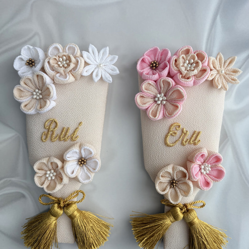 再販》《受注製作》つまみ細工の羽子板飾り(小)/スタンド付き/ミニ