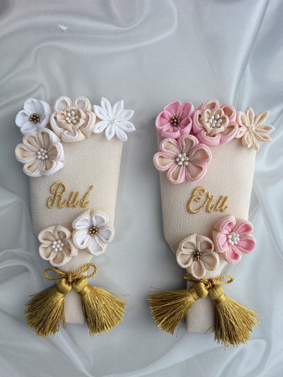 再販》《受注製作》つまみ細工の羽子板飾り(小)/スタンド付き/ミニ