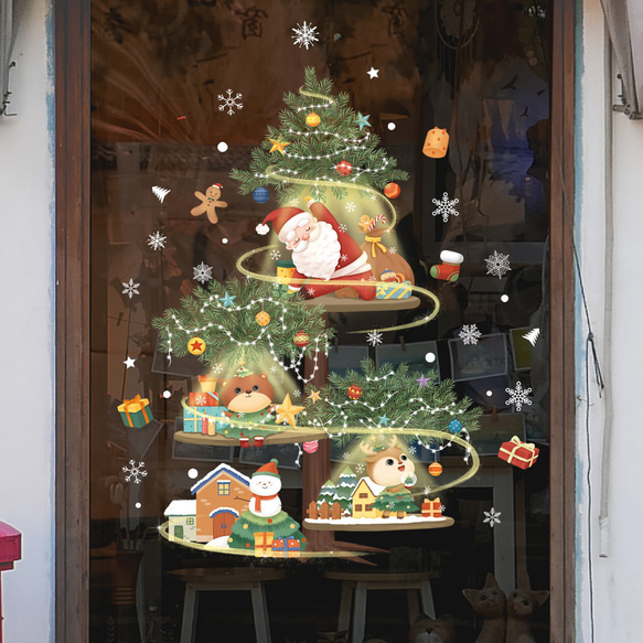 ウォールステッカー ST17 クリスマスツリー　サンタ　動物　癒す　DIY 窓シール　インテリアシート　剥がせる 2枚目の画像