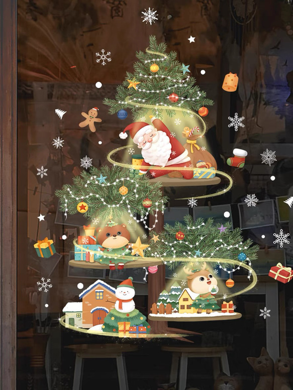 ウォールステッカー ST17 クリスマスツリー サンタ 動物 癒す DIY 窓