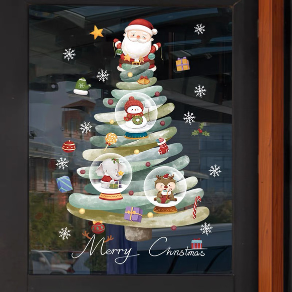 ウォールステッカー ST18 クリスマスツリー　サンタ　雪だるま　癒す　DIY 窓シール　インテリアシート　剥がせる 3枚目の画像