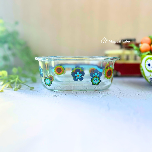 昭和レトロな保存容器大中小3点セット(くすみブルーver)☆耐熱ガラス