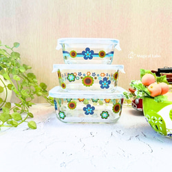 昭和レトロな保存容器大中小3点セット(くすみブルーver)☆耐熱