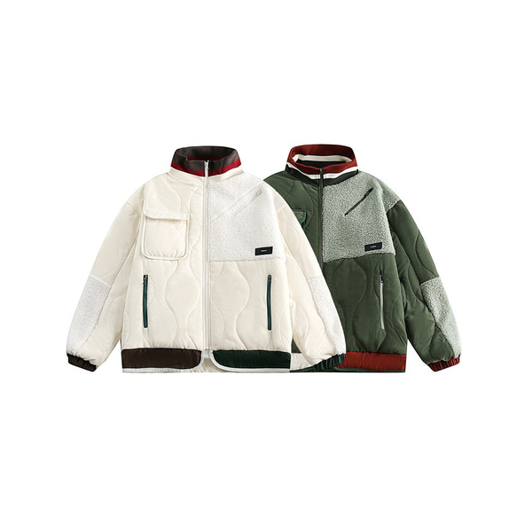 レディース*メンズ兼用·冬のレトロパッチワーク色·子羊の毛で暖かい綿服のコートジャケット2カラー  20-1117 2枚目の画像