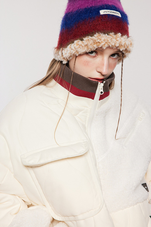 レディース*メンズ兼用·冬のレトロパッチワーク色·子羊の毛で暖かい綿服のコートジャケット2カラー  20-1117 5枚目の画像
