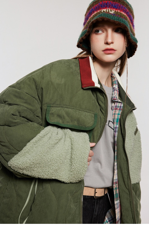 レディース*メンズ兼用·冬のレトロパッチワーク色·子羊の毛で暖かい綿服のコートジャケット2カラー  20-1117 7枚目の画像