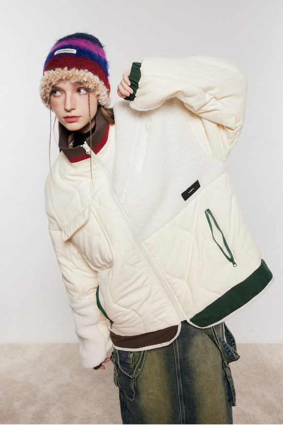 レディース*メンズ兼用·冬のレトロパッチワーク色·子羊の毛で暖かい綿服のコートジャケット2カラー  20-1117 9枚目の画像