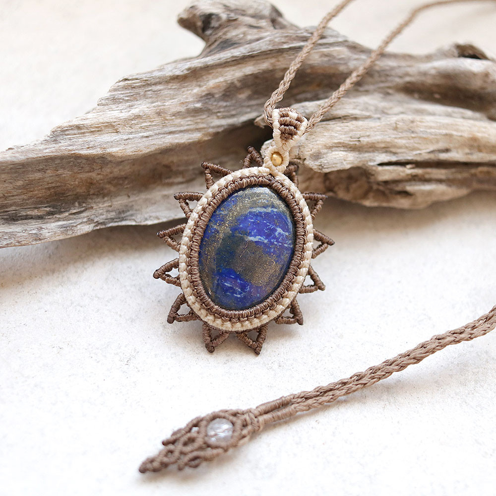 ラピスラズリマクラメネックレス mac352天然石エスニックアジアンエキゾチックなアクセサリー 5,360円