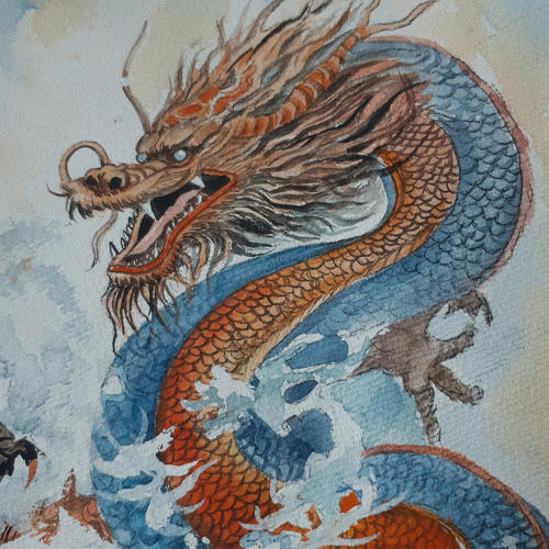 水彩画 2024年干支/荒波に舞う龍 絵画 makochin 通販 16912982