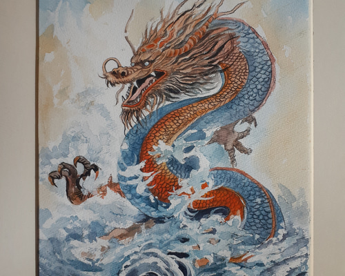 水彩画 荒海 額装済み