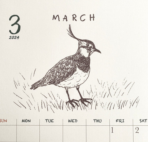 2024鳥類カレンダー　壁掛けタイプ（日曜始まりと月曜始まり選べます♪） 8枚目の画像
