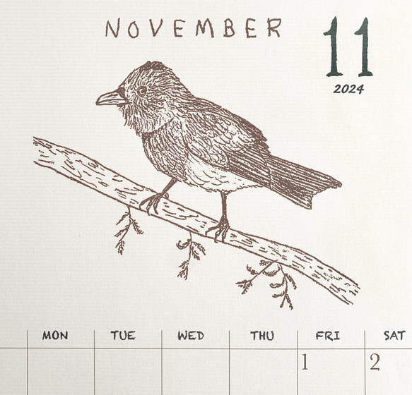 2024鳥類カレンダー　壁掛けタイプ（日曜始まりと月曜始まり選べます♪） 16枚目の画像