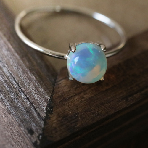 ブルーオパールペアシェイプ手作り シルバーリング