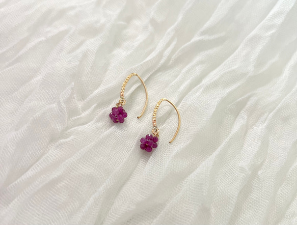 14kgfルビーマーキスチェーンピアス k14gf 天然石ピアス