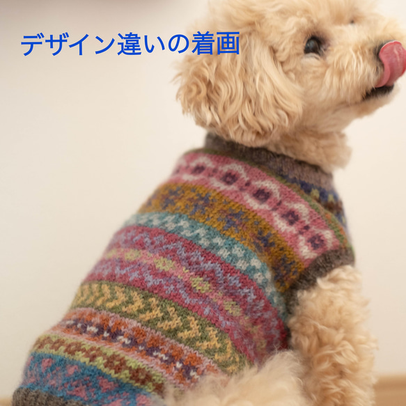 お値下げ！★犬服♪引き的フェアアイルセーター　一点物！カラフルなウール100％手編みセーター　小型犬⑨⑨ 7枚目の画像