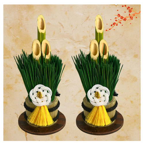 再販 新作 可愛く品格のあるミニ梅結び門松 1対2鉢お正月飾り モダン