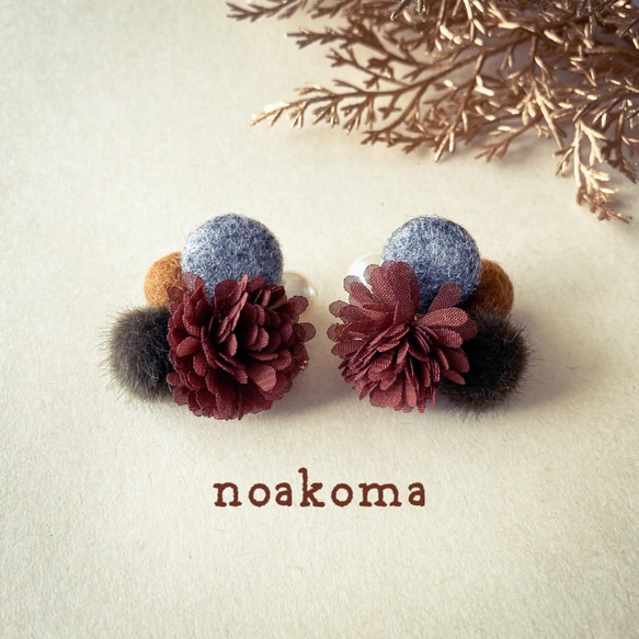 noakoma＊ pompon - Japanese garden イヤリング ＊ アレルギー対応 和風 個性派 贈り物 1枚目の画像