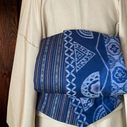 這是由永井紬和西陣織島製作的成人半寬腰帶。 第1張的照片