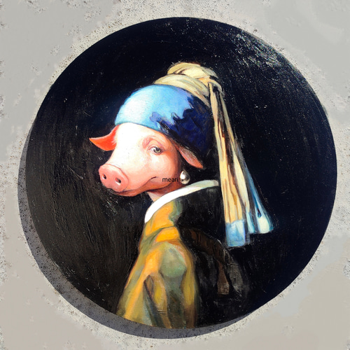 早割クーポン！ 豚に真珠」油絵 オリジナル作品 16914174 通販 メアリ 絵画 絵画