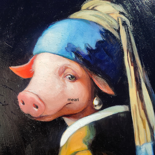 豚に真珠」油絵 オリジナル作品 絵画 メアリ 通販 16914174 豚に真珠」油絵 オリジナル作品 絵画 メアリ 通販 16914174