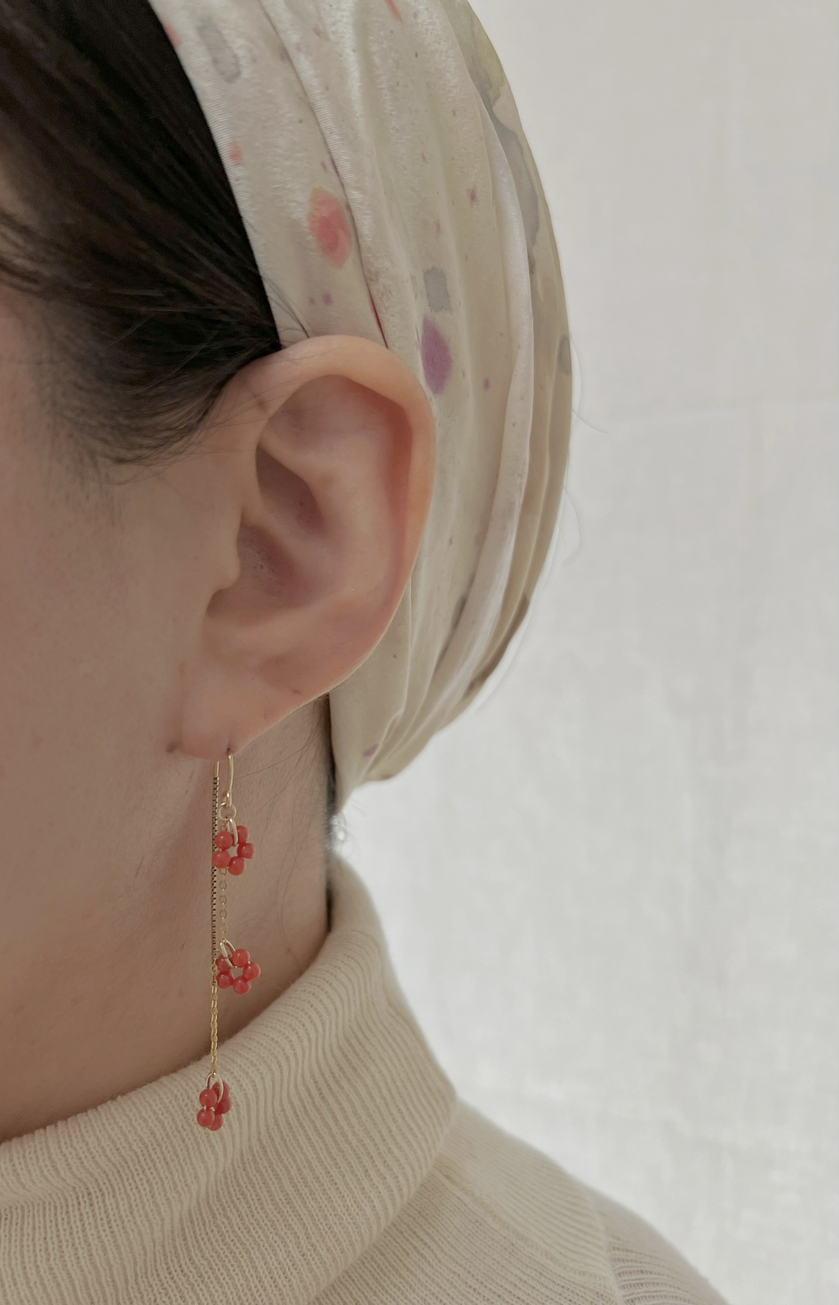 本珊瑚ロングチェーンピアス14kgf -wreath- ピアス（フック