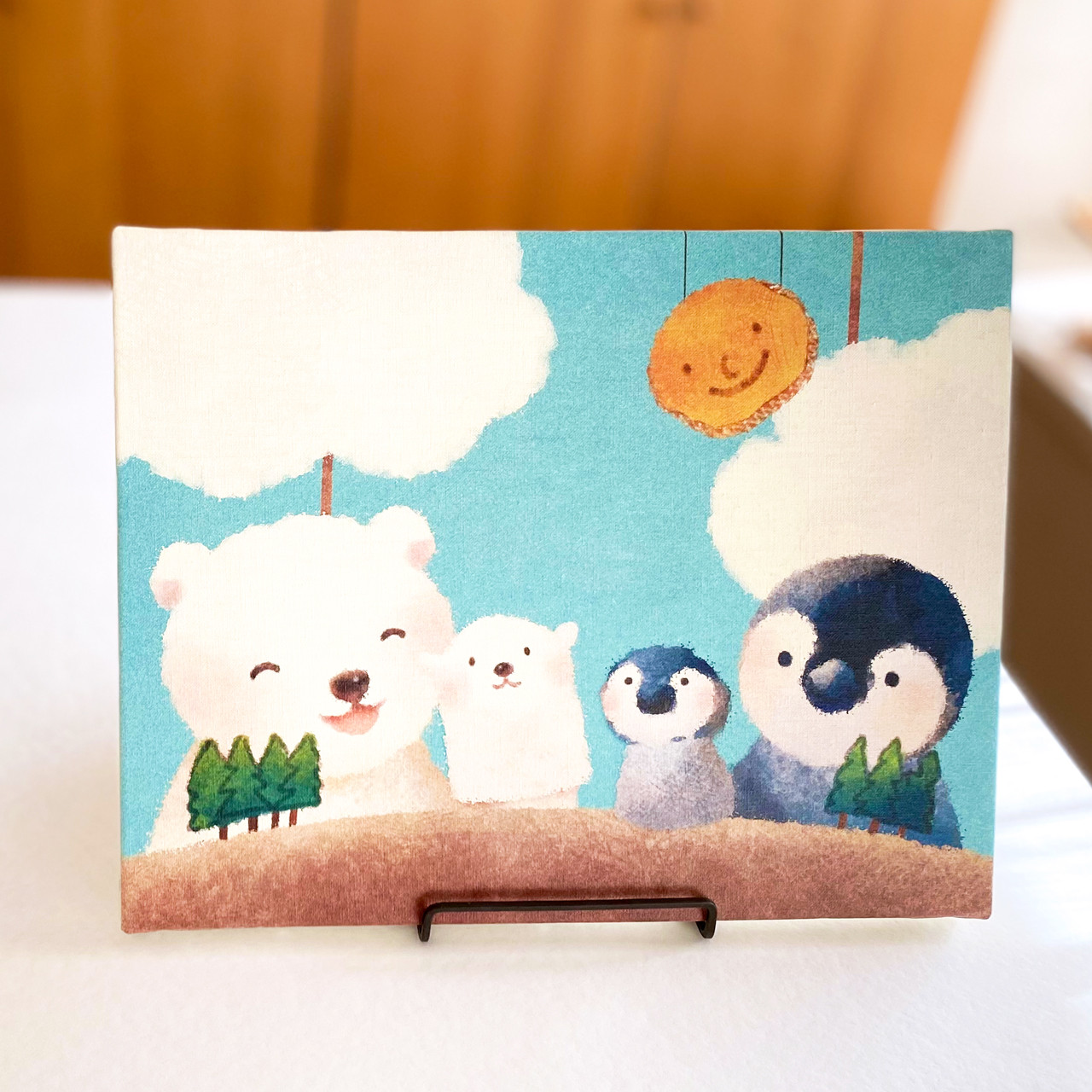 キャンバス油絵　くまちゃん　まるまるとした大きいお花 キャンバス油絵 くまちゃん様専用 まるまるとした大きいお花