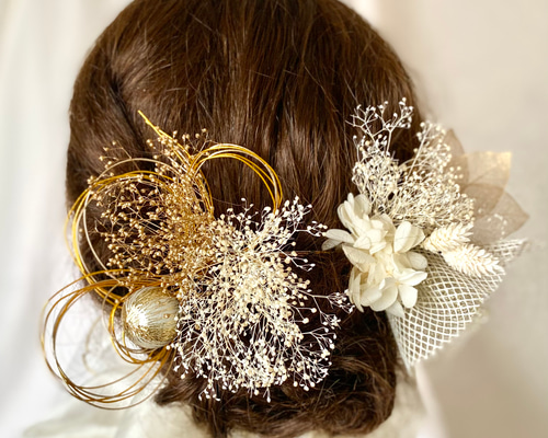 和装髪飾りオフホワイトパールホワイト成人式髪飾り卒業式袴ツイン