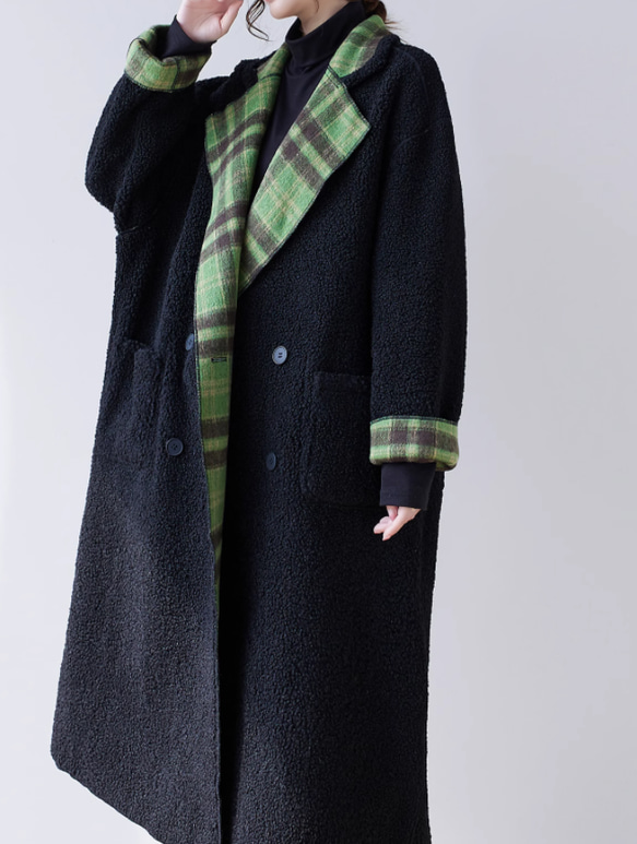 JOIN♥冬服　厚手のラム毛のチェックコート 表裏兼用 7枚目の画像