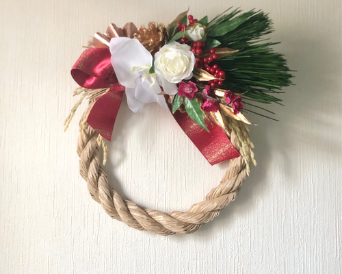 胡蝶蘭の紅白お正月しめ縄リース しめ縄・しめ飾り くれは 通販
