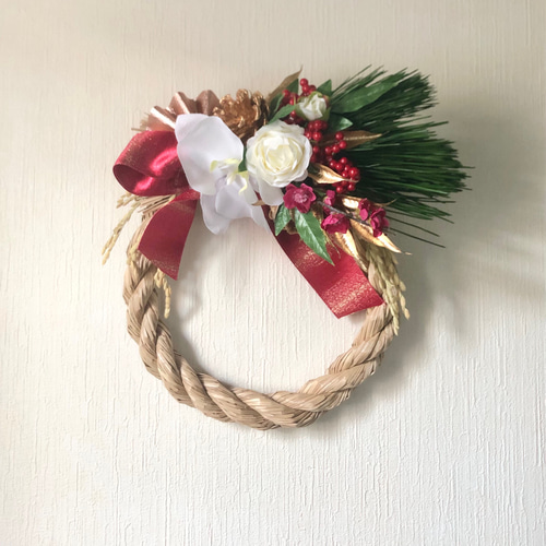 胡蝶蘭の紅白お正月しめ縄リース しめ縄・しめ飾り くれは 通販