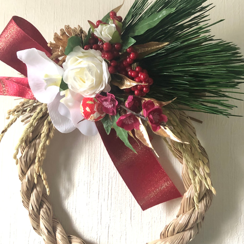 胡蝶蘭の紅白お正月しめ縄リース しめ縄・しめ飾り くれは 通販