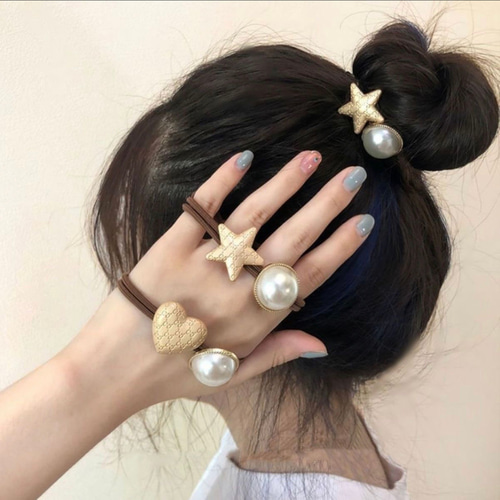 ハート 星 ホシ パール ヘアゴム 2種類選べる キラキラ ヘアアレンジ 