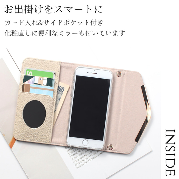 iphone12 ケース 手帳型 ミラー付き iphone12Pro 12mini カード収納 レザー スマホケース 4枚目の画像