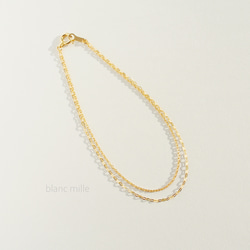 No.b-w○*K18 2連ブレスレット○*18金無垢チェーンブレスレット○*18k シンプルブレスレット　オーダー制作 3枚目の画像