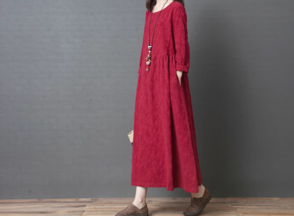 JOIN♥綿麻ゆったりワンピース オーバーサイズ ロングスカート　2色 2枚目の画像