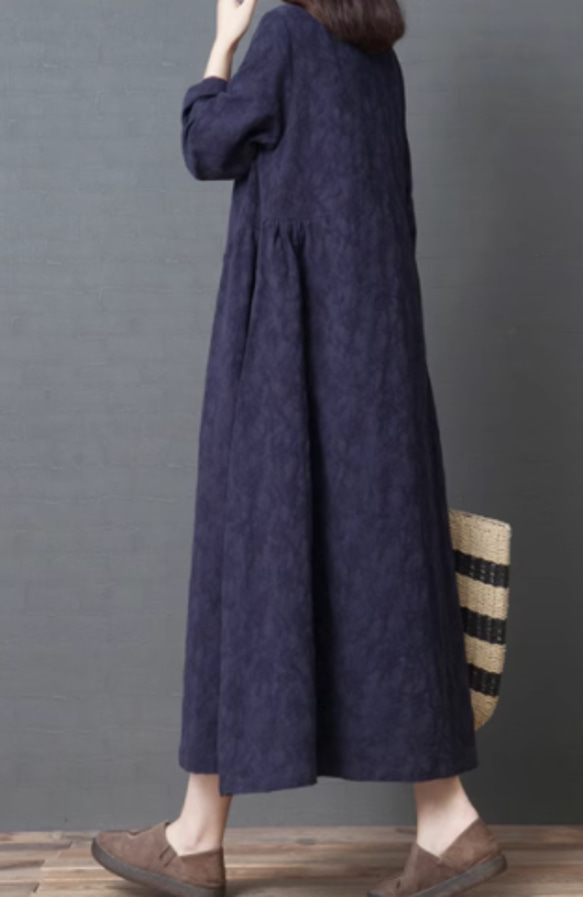 JOIN♥綿麻ゆったりワンピース オーバーサイズ ロングスカート　2色 5枚目の画像