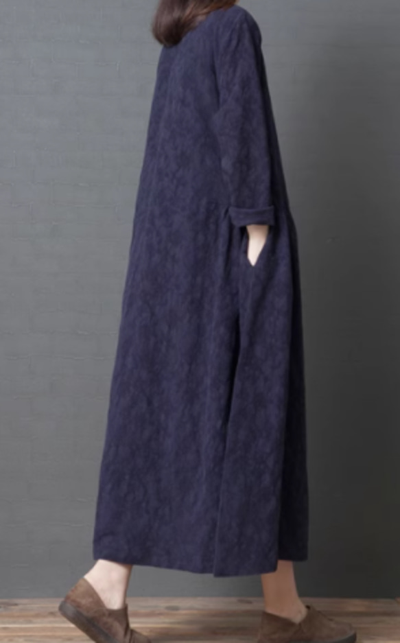 JOIN♥綿麻ゆったりワンピース オーバーサイズ ロングスカート　2色 4枚目の画像