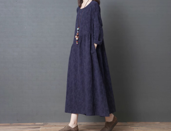 JOIN♥綿麻ゆったりワンピース オーバーサイズ ロングスカート　2色 3枚目の画像