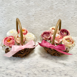 【2点セット】ローズ花かごのリングピローセット〈ピンク&パープル ver〉 2枚目の画像
