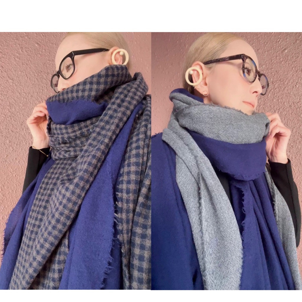 超軽量❤️上質ウール100%❤️超大判BIGストール❤️ふわふわ軽いざっくり素材❤️上品ブルーネイビー