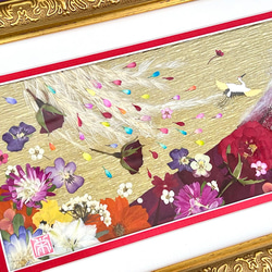 華やか赤富士の縁起の良い押し花額07 3枚目の画像