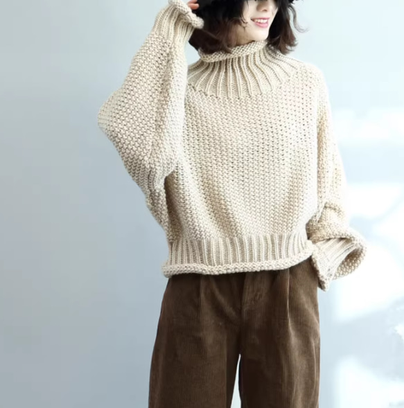 JOIN♥2色 秋冬 厚手のセーター　ハイネックショート丈ニット 1枚目の画像