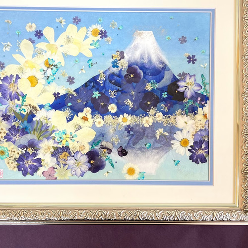 押し花絵 縁起の良い青富士逆さ富士 押し花アート 神戸六甲 優花│ブーケ