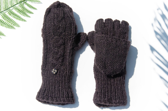 手編みの純毛ニット手袋/取り外し可能な暖かい手袋/内側起毛手袋/タッチ手袋-ブラウンフェアアイルスタイル暖かいクリスマスギフト交 1枚目の画像