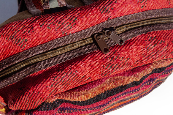 キリム トルコ ショルダーバッグ、レザーステッチデザイン、バックパック、エスニックスタイル登山バッグ - イラン絨毯スタイル、ト 13枚目の画像