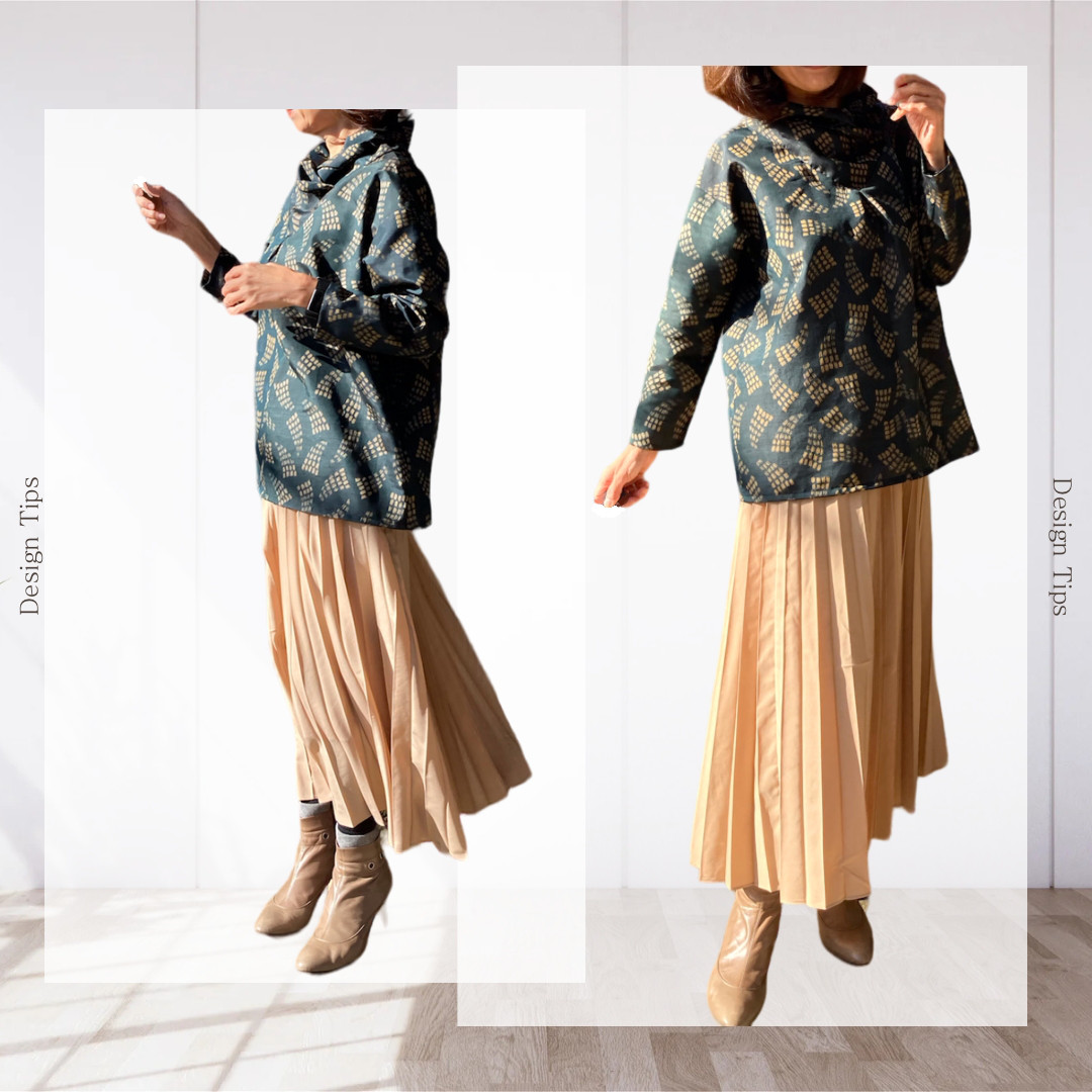 着物リメイク　衿フンワリプルオーバー　黒地ベージュ柄 6,160円