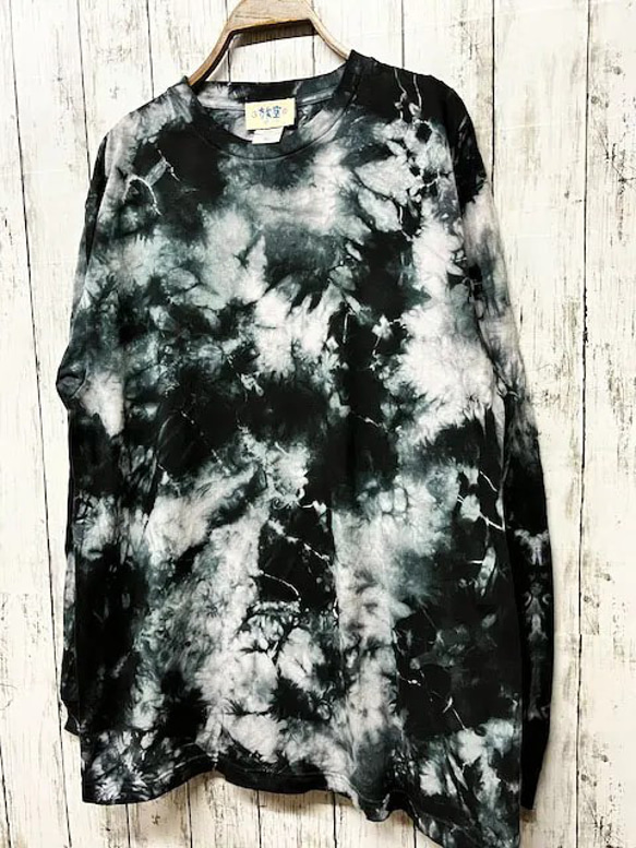 タイダイ染め 長袖Ｔシャツ XLサイズ　ブラック　ムラ染め 　HIPPIES DYE HD20-69 2枚目の画像