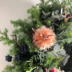 森のクリスマス  Ⅳ  ~赤い実サンキライとプルモーサム.  たっぷりの針葉樹   /大きめ35cm 9枚目の画像