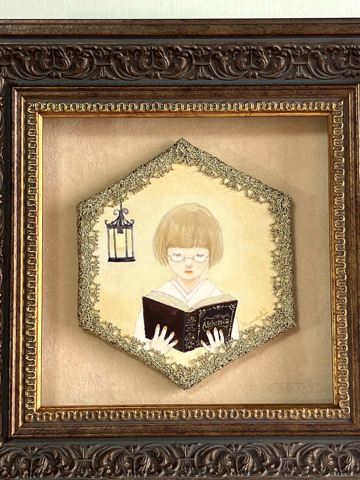 透明水彩画 原画 「クリスマスイブ」額縁付 F4サイズ クリスマスイブ